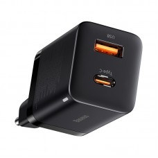 Tinklo įkroviklis 220V USB+ USB C 2.4A 30W greito krovimo (QC3.0) juodas (black) Baseus CCSUPP-E01 